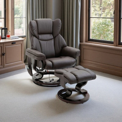 Petit fauteuil inclinable en similicuir avec ottoman, massage 10 zones, rotation à 360° et télécommande