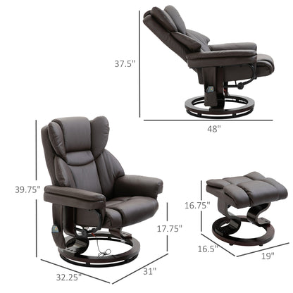 Petit fauteuil inclinable en similicuir avec ottoman, massage 10 zones, rotation à 360° et télécommande