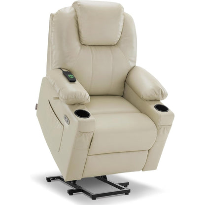 Fauteuil inclinable électrique MCombo Small avec massage et chauffage pour personnes âgées, 3 positions et ports USB, similicuir 7141
