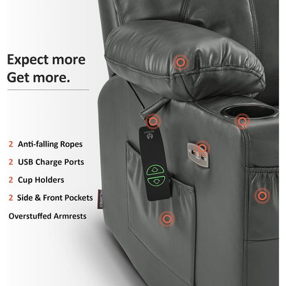 Fauteuil inclinable électrique MCombo Small avec massage et chauffage pour personnes âgées, 3 positions et ports USB, similicuir 7141