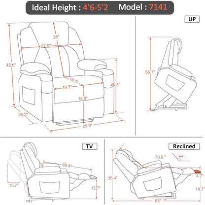 Fauteuil inclinable électrique MCombo Small avec massage et chauffage pour personnes âgées, 3 positions et ports USB, similicuir 7141