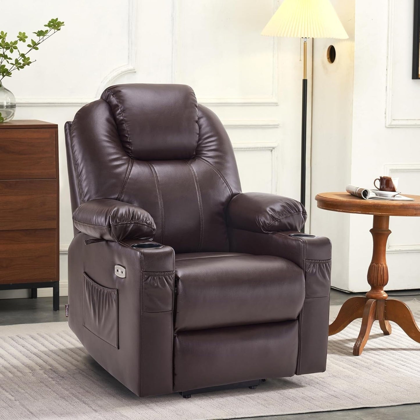 Fauteuil inclinable électrique MCombo Small avec massage et chauffage pour personnes âgées, 3 positions et ports USB, similicuir 7141
