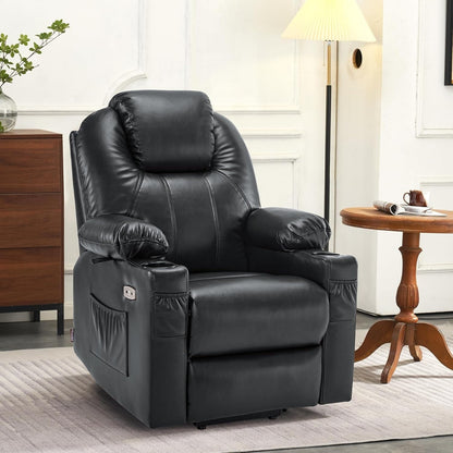 Fauteuil inclinable électrique MCombo Small avec massage et chauffage pour personnes âgées, 3 positions et ports USB, similicuir 7141