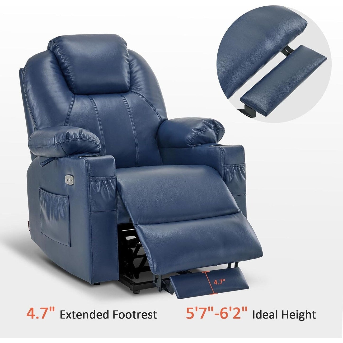 Fauteuil inclinable électrique MCombo Small avec massage et chauffage pour personnes âgées, 3 positions et ports USB, similicuir 7141