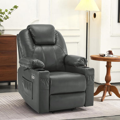 Fauteuil inclinable électrique MCombo Small avec massage et chauffage pour personnes âgées, 3 positions et ports USB, similicuir 7141