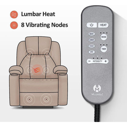 Fauteuil inclinable électrique MCombo Small avec massage et chauffage pour personnes âgées, 3 positions et ports USB, similicuir 7141