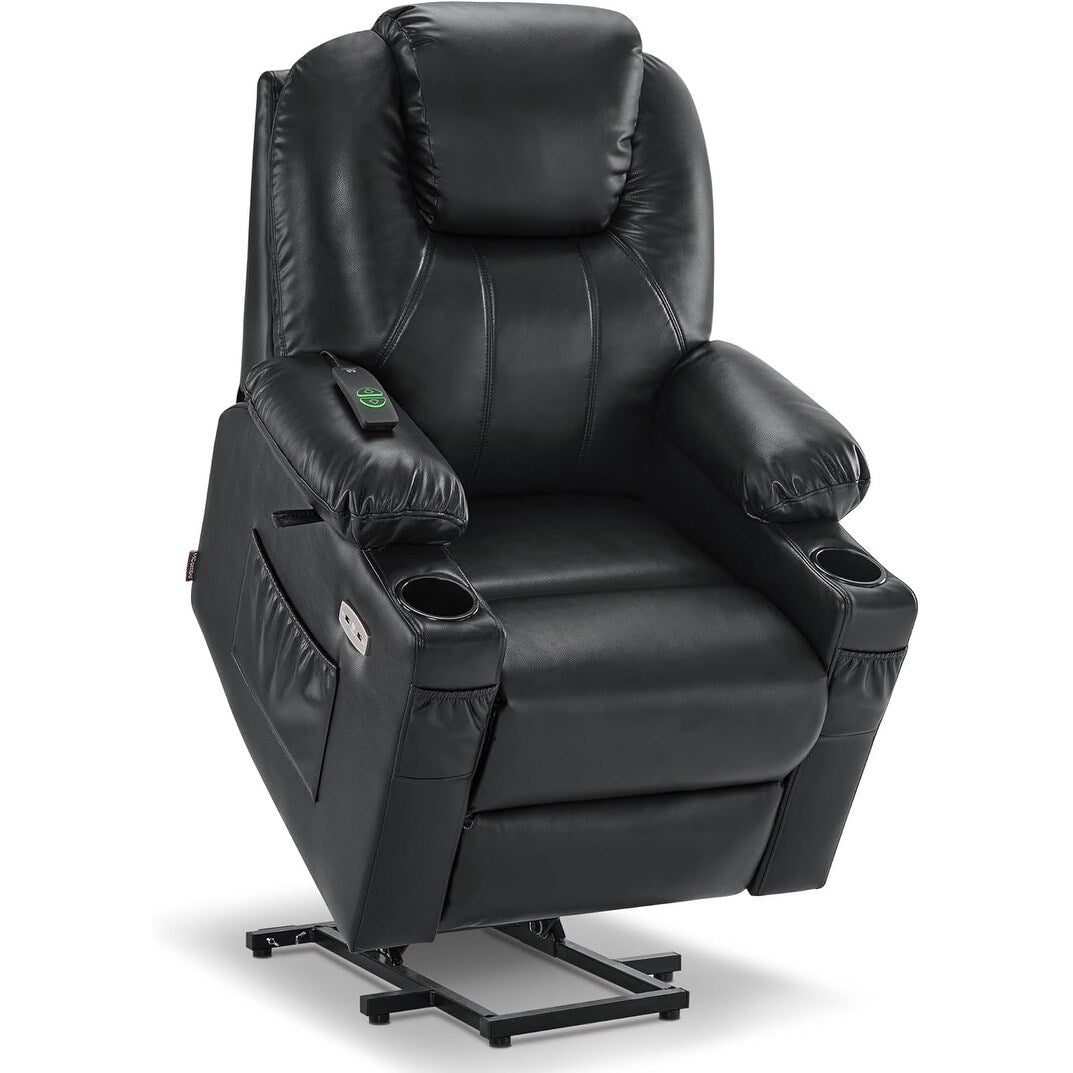 Fauteuil inclinable électrique MCombo Small avec massage et chauffage pour personnes âgées, 3 positions et ports USB, similicuir 7141