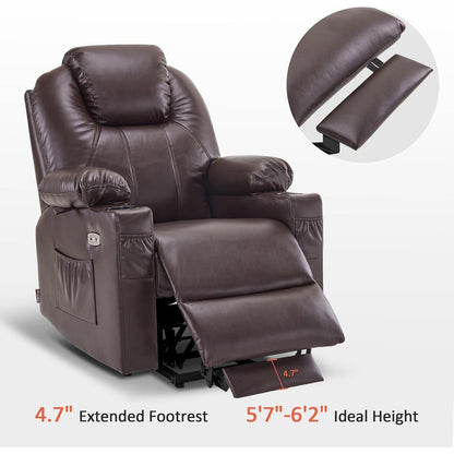 Fauteuil inclinable électrique MCombo Small avec massage et chauffage pour personnes âgées, 3 positions et ports USB, similicuir 7141