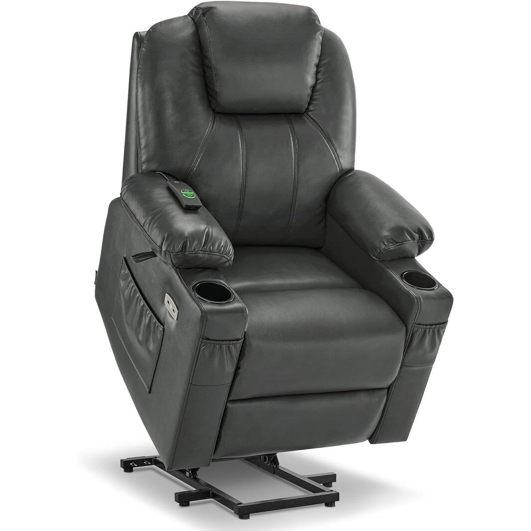 Fauteuil inclinable électrique MCombo Small avec massage et chauffage pour personnes âgées, 3 positions et ports USB, similicuir 7141