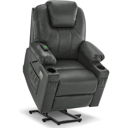 Fauteuil inclinable électrique MCombo Small avec massage et chauffage pour personnes âgées, 3 positions et ports USB, similicuir 7141