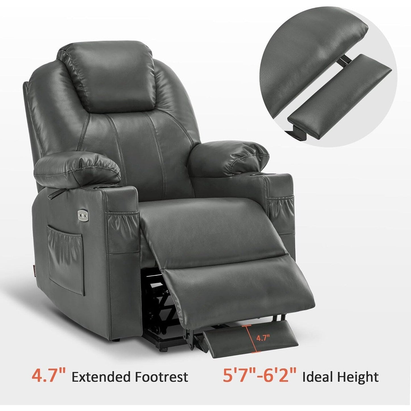 Fauteuil inclinable électrique MCombo Small avec massage et chauffage pour personnes âgées, 3 positions et ports USB, similicuir 7141