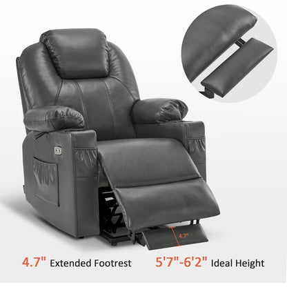 Fauteuil inclinable électrique MCombo Small avec massage et chauffage pour personnes âgées, 3 positions et ports USB, similicuir 7141