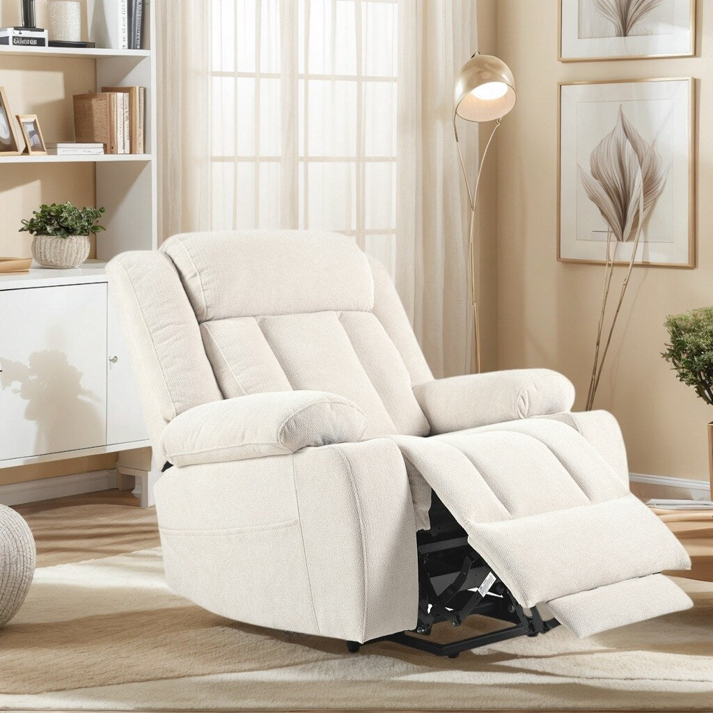 Fauteuil inclinable électrique en velours Snowflake avec repose-pieds allongé