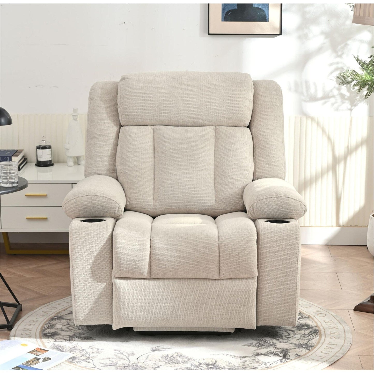 Fauteuil inclinable électrique en velours Snowflake avec repose-pieds allongé