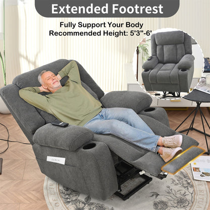 Fauteuil inclinable électrique en velours Snowflake avec repose-pieds allongé