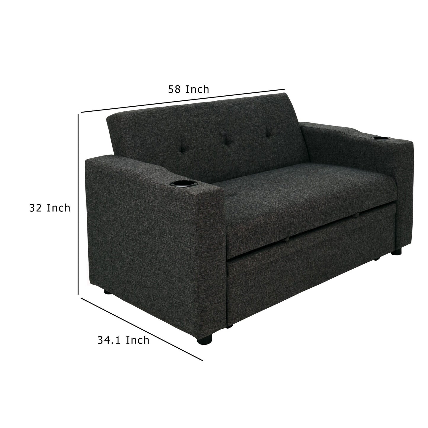 Canapé convertible Soen avec lit gigogne, 2 oreillers, gris anthracite