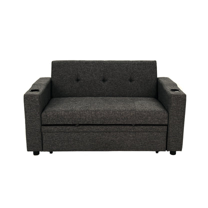 Canapé convertible Soen avec lit gigogne, 2 oreillers, gris anthracite
