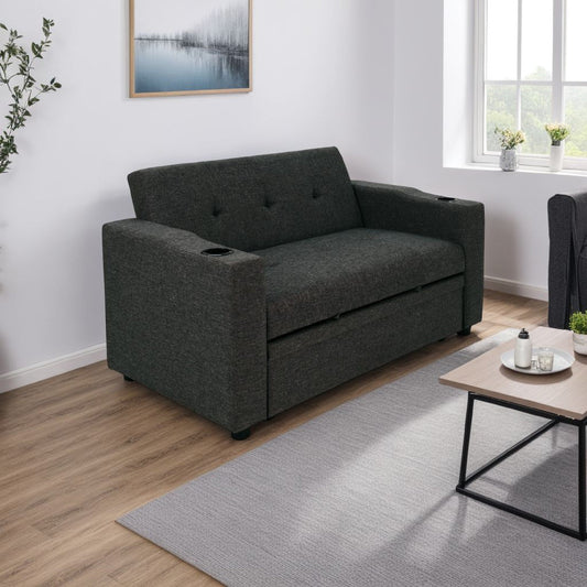 Canapé convertible Soen avec lit gigogne, 2 oreillers, gris anthracite