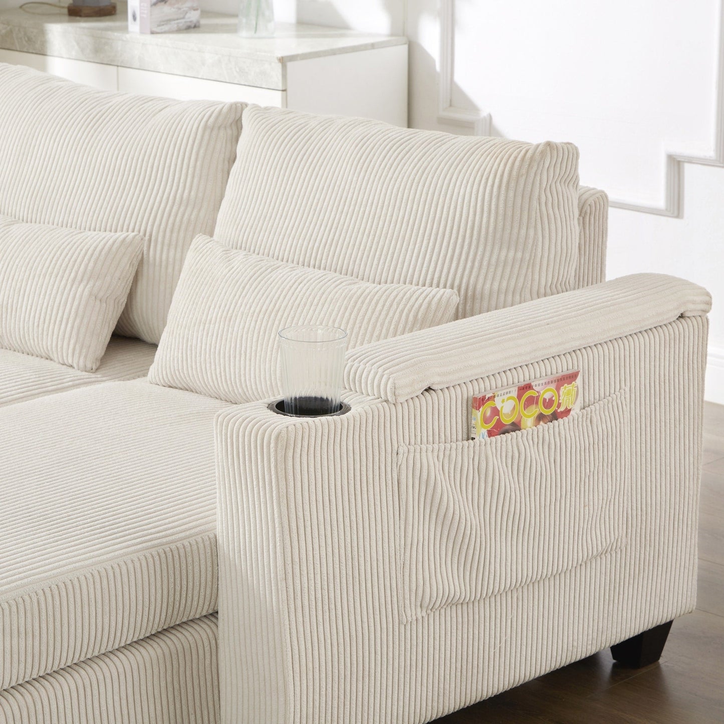 Canapé-lit en velours côtelé avec ports USB