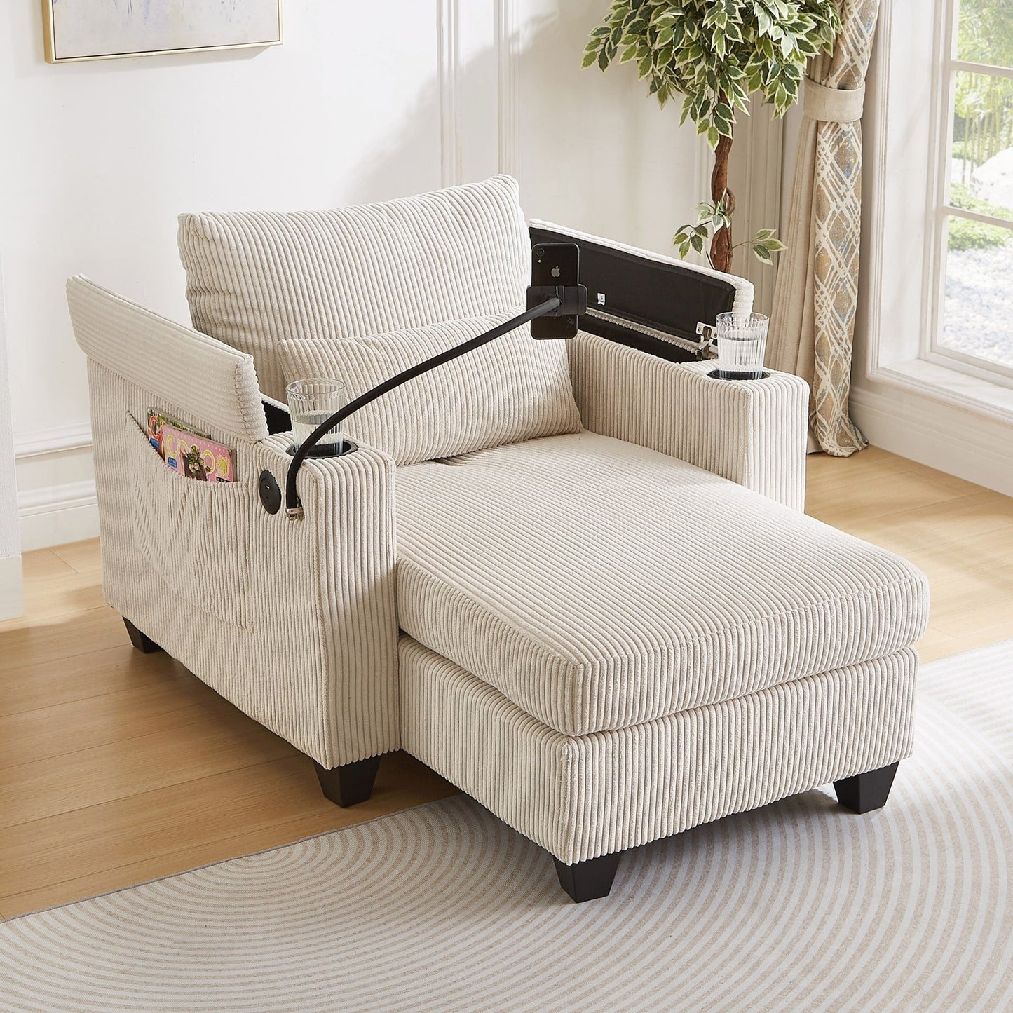 Canapé-lit en velours côtelé avec ports USB