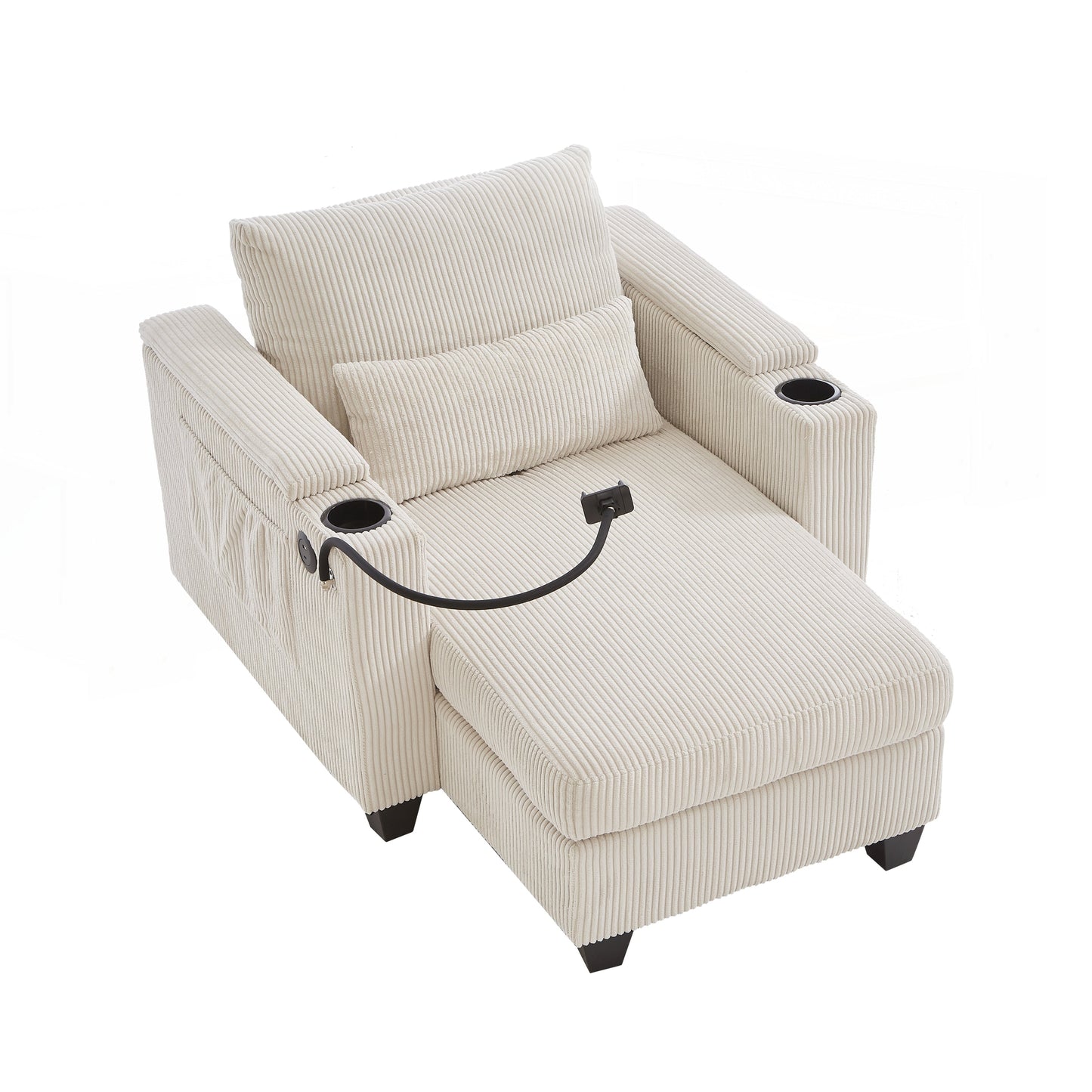 Canapé-lit en velours côtelé avec ports USB