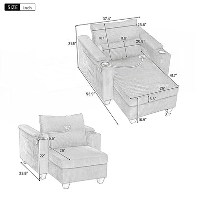 Canapé-lit en velours côtelé avec ports USB