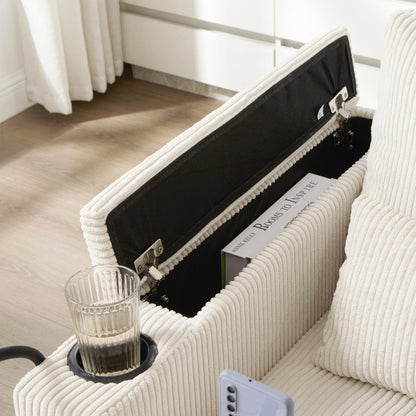 Canapé-lit en velours côtelé avec ports USB