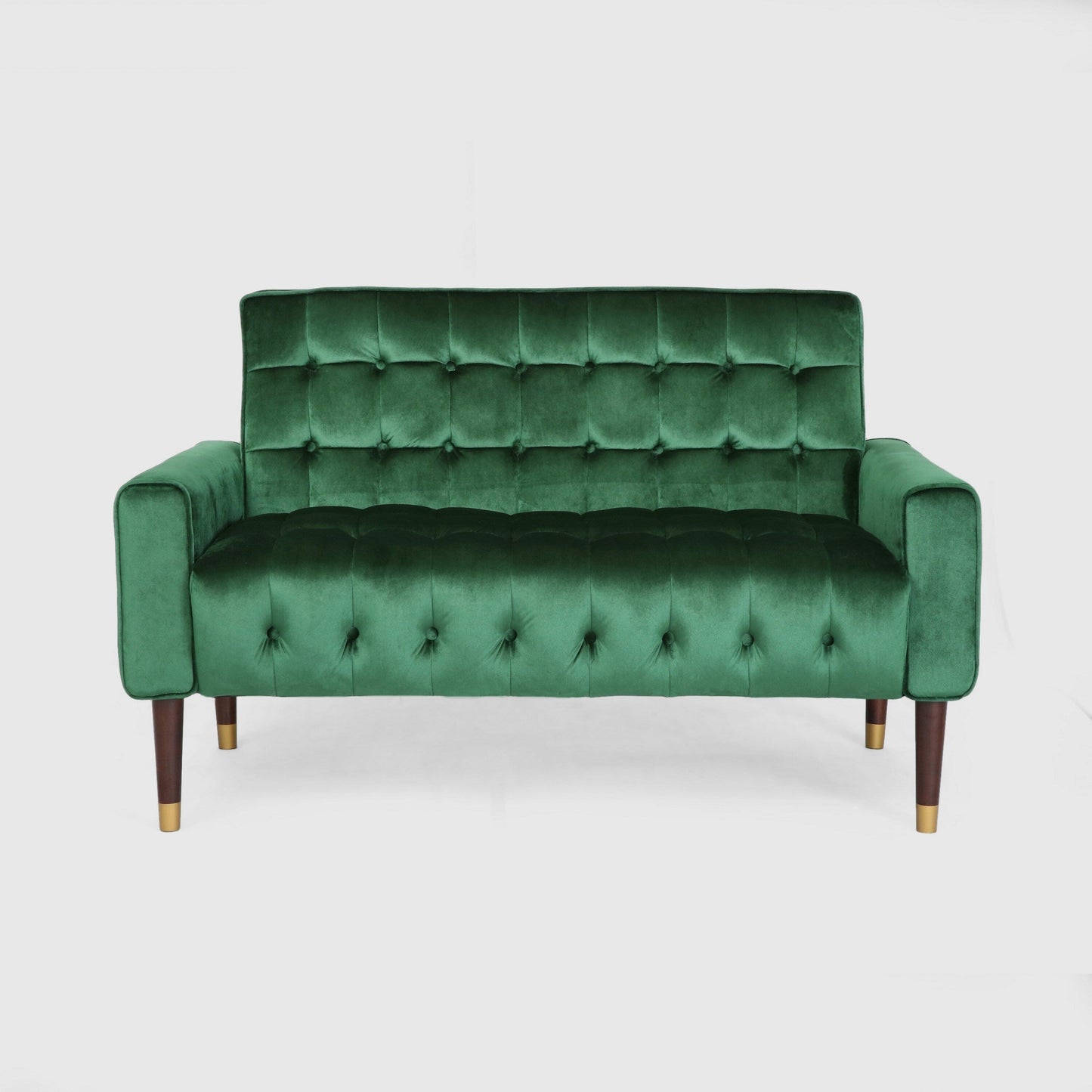 Canapé-salon capitonné de 132 cm, style banc, en velours vert émeraude, pieds en bois