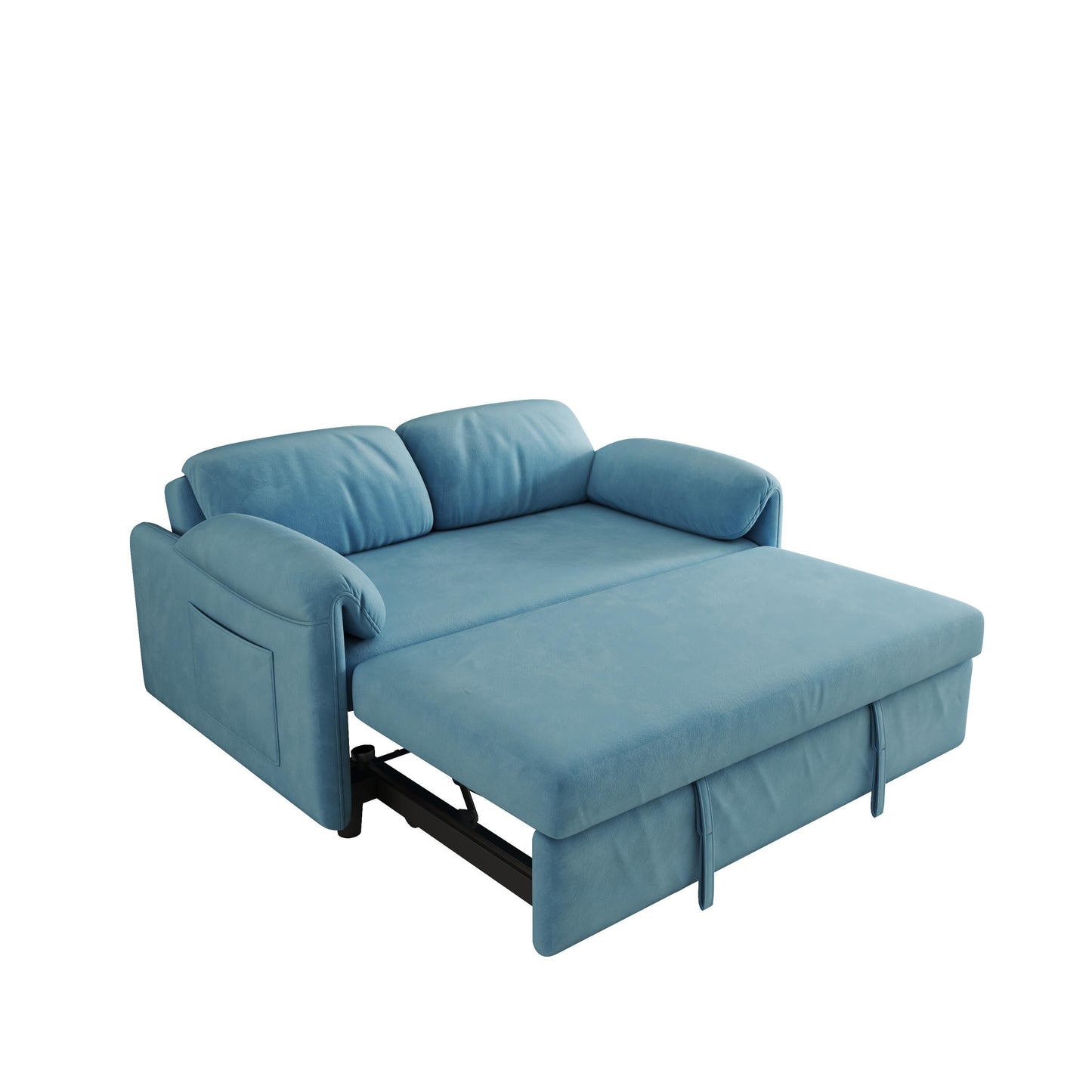 Présentation du canapé : Canapé-lit 54 pouces en velours bleu – Un bijou de salon à double usage avec option lit escamotable