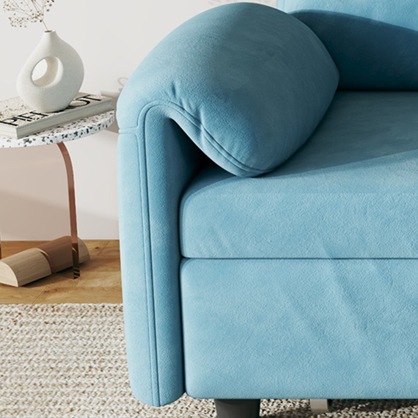 Présentation du canapé : Canapé-lit 54 pouces en velours bleu – Un bijou de salon à double usage avec option lit escamotable