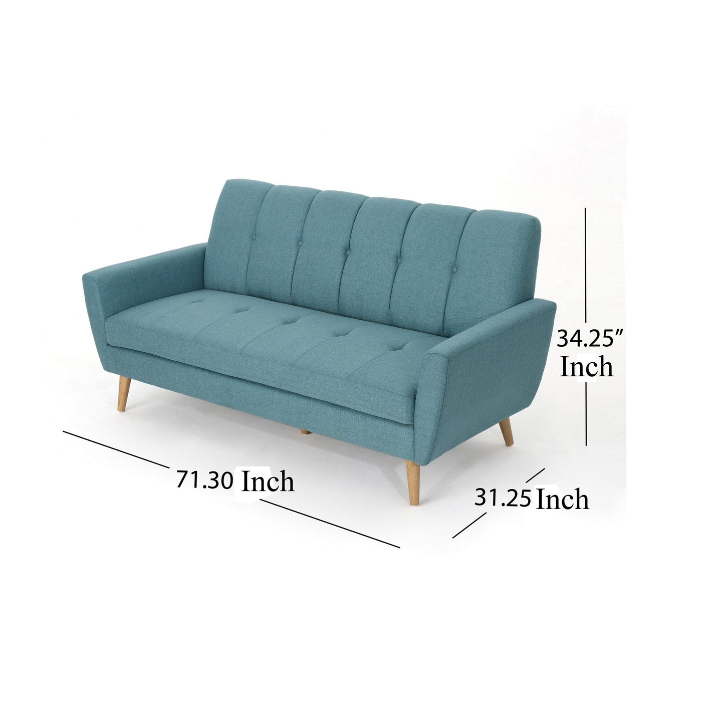 Canapé 71 pouces, confortable et moderne, avec coussins en tissu bleu sarcelle capitonné