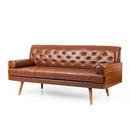 Canapé Chesterfield moderne de 72 pouces, capitonné, en similicuir marron