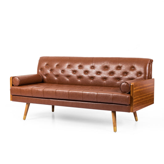 Canapé Chesterfield moderne de 72 pouces, capitonné, en similicuir marron
