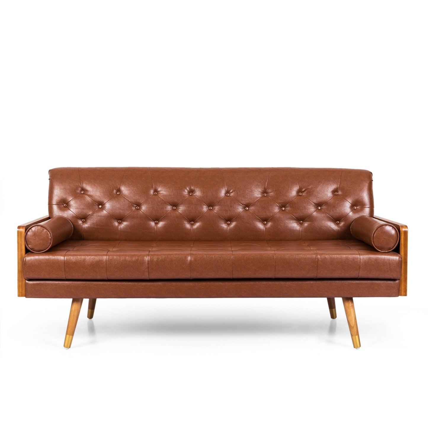 Canapé Chesterfield moderne de 72 pouces, capitonné, en similicuir marron