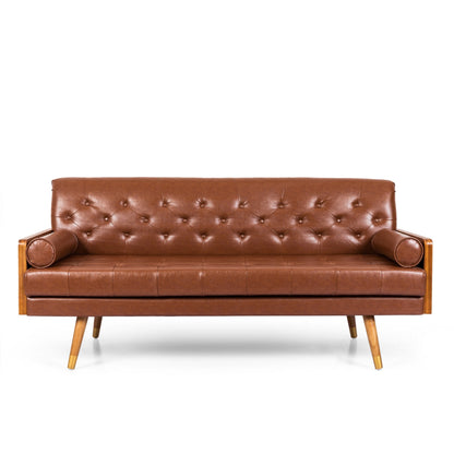 Canapé Chesterfield moderne de 72 pouces, capitonné, en similicuir marron