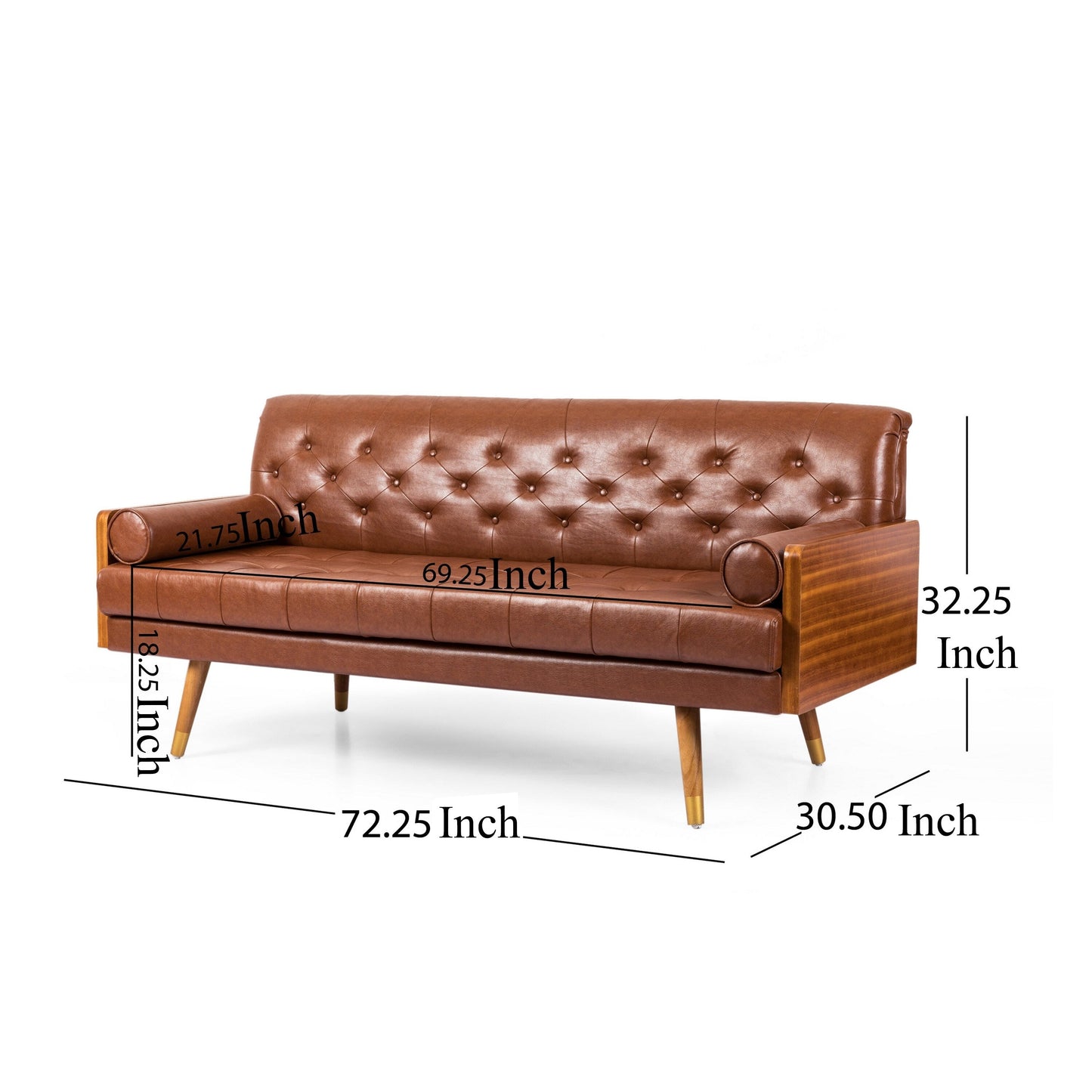 Canapé Chesterfield moderne de 72 pouces, capitonné, en similicuir marron
