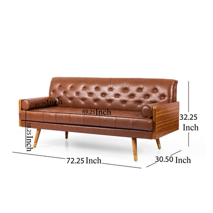 Canapé Chesterfield moderne de 72 pouces, capitonné, en similicuir marron