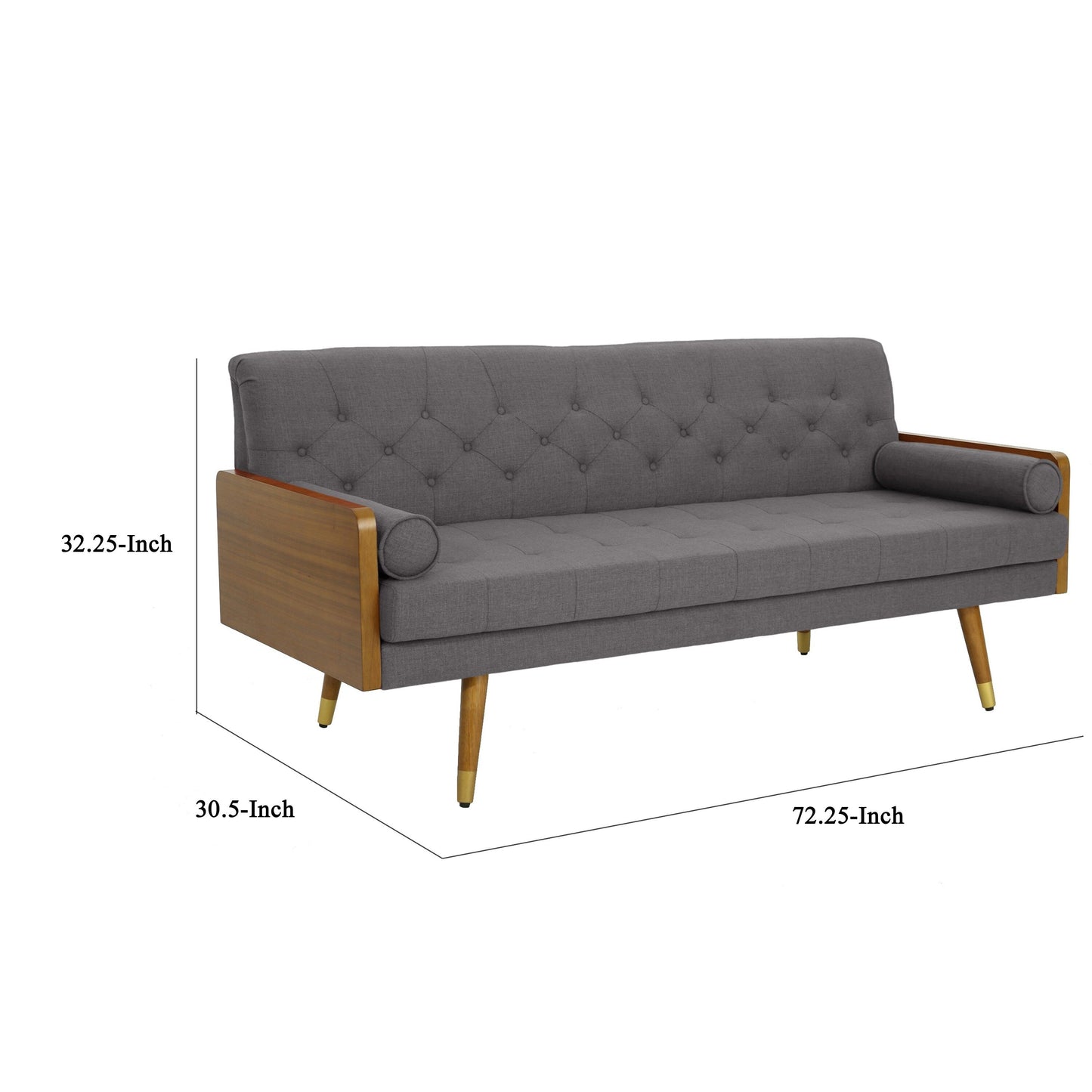 Canapé 72 pouces, design contemporain capitonné, gris foncé, marron