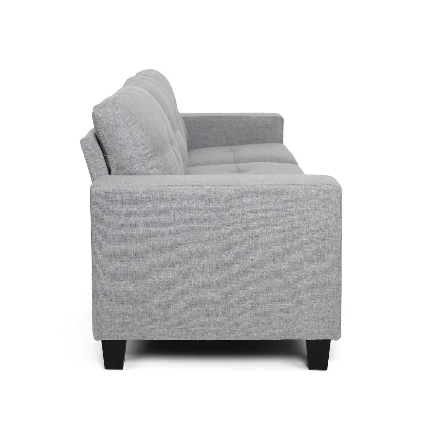 Canapé 76 pouces, confortable et moderne, avec coussins en tissu gris capitonné lisse