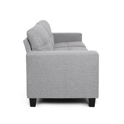 Canapé 76 pouces, confortable et moderne, avec coussins en tissu gris capitonné lisse