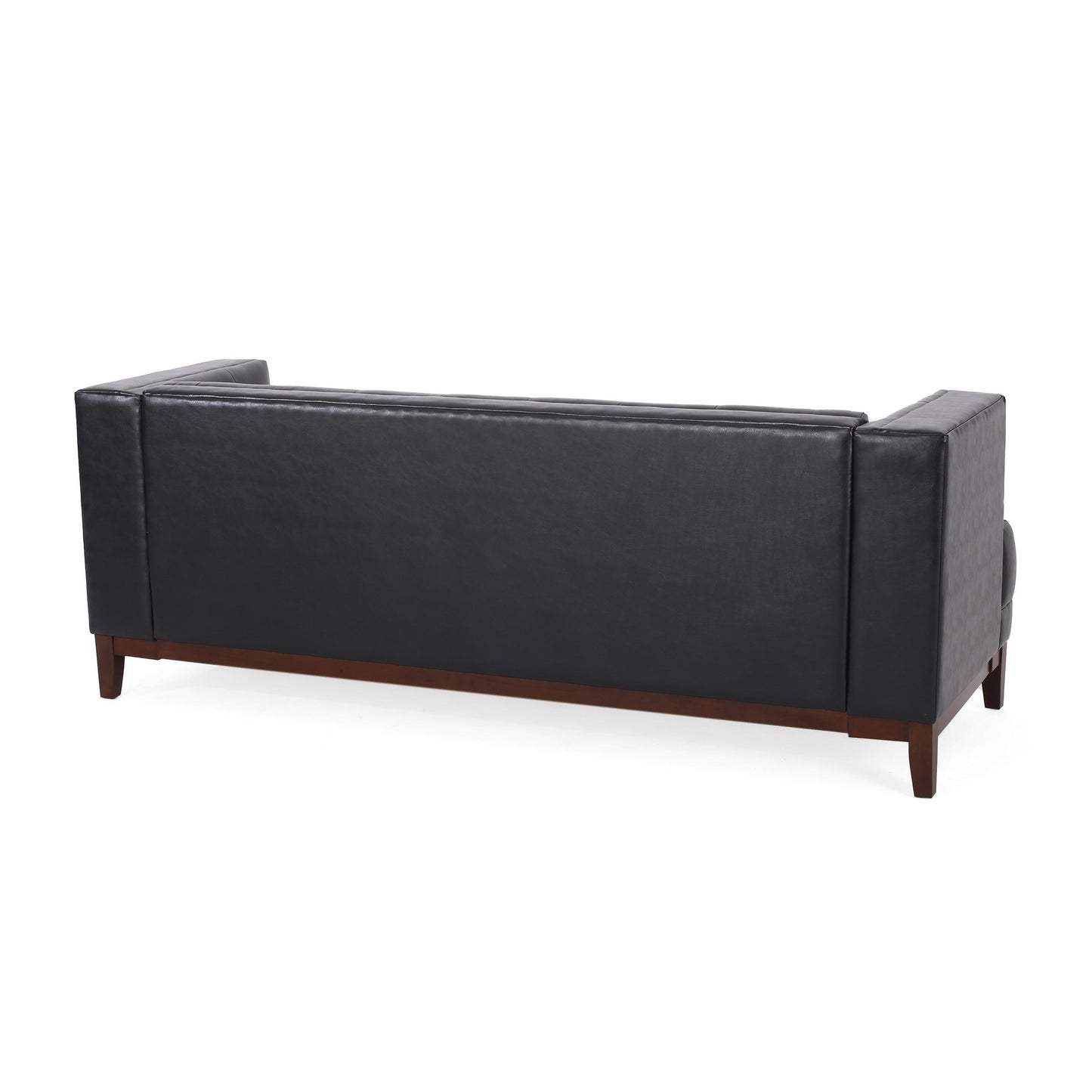 Canapé 3 places 81 pouces, capitonné, similicuir noir, cadre en bois marron