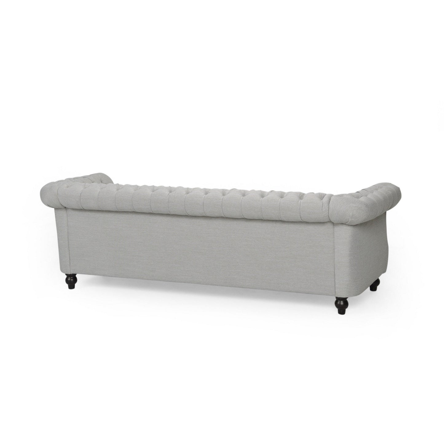 Canapé Chesterfield 85 pouces, tissu capitonné gris clair