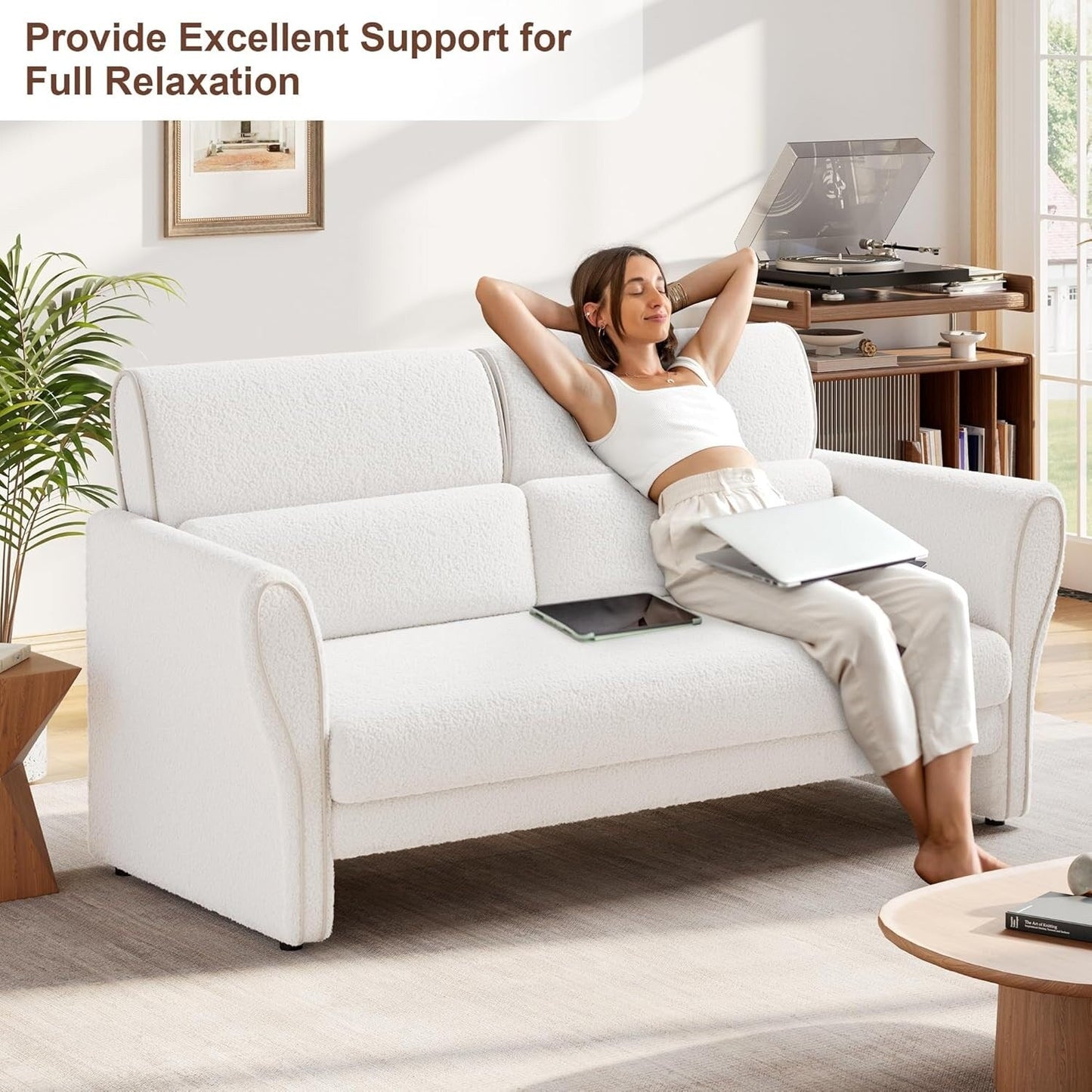 Canapé, fauteuil d'appoint moderne en boucle, fauteuil rembourré en peluche, fauteuil de salon confortable