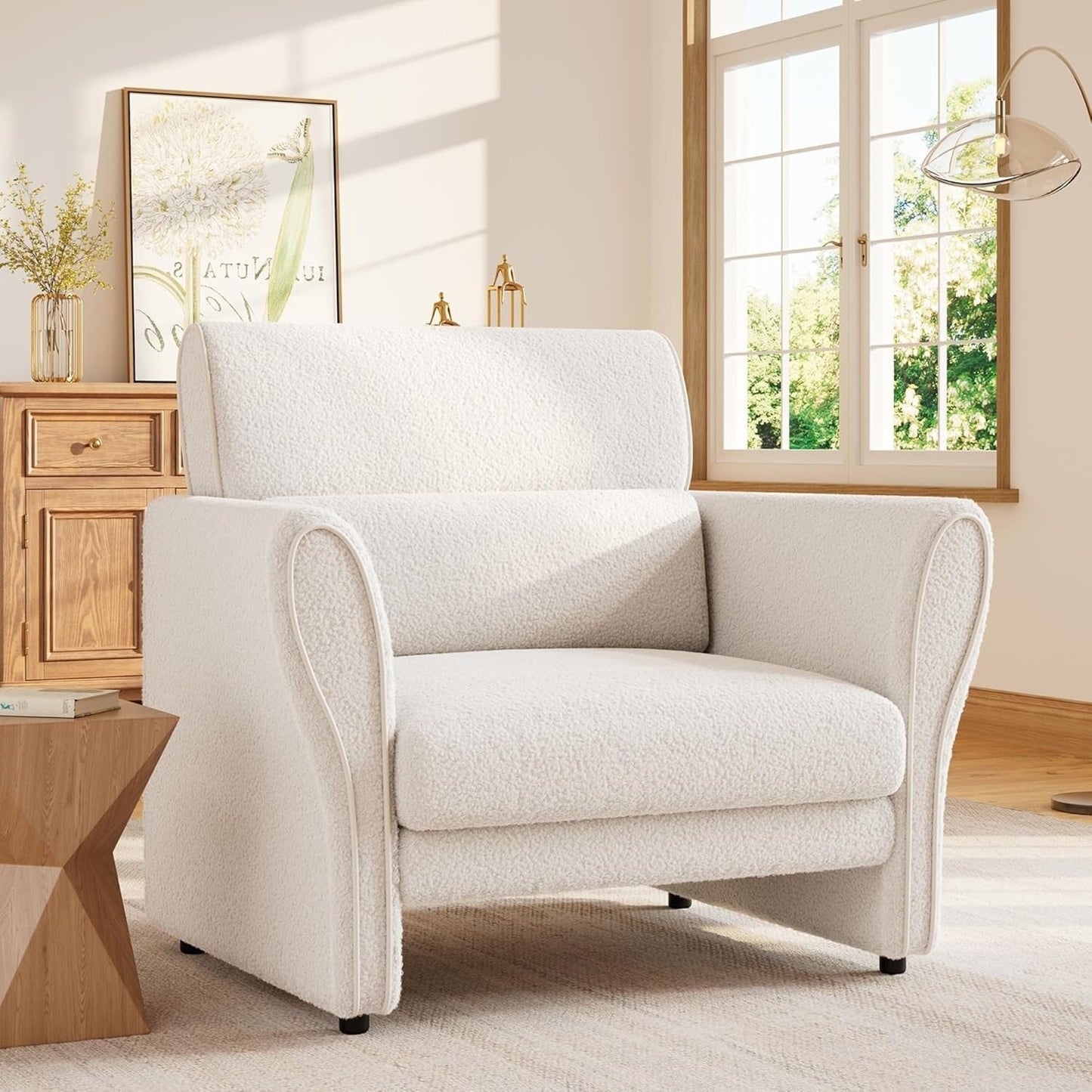 Canapé, fauteuil d'appoint moderne en boucle, fauteuil rembourré en peluche, fauteuil de salon confortable