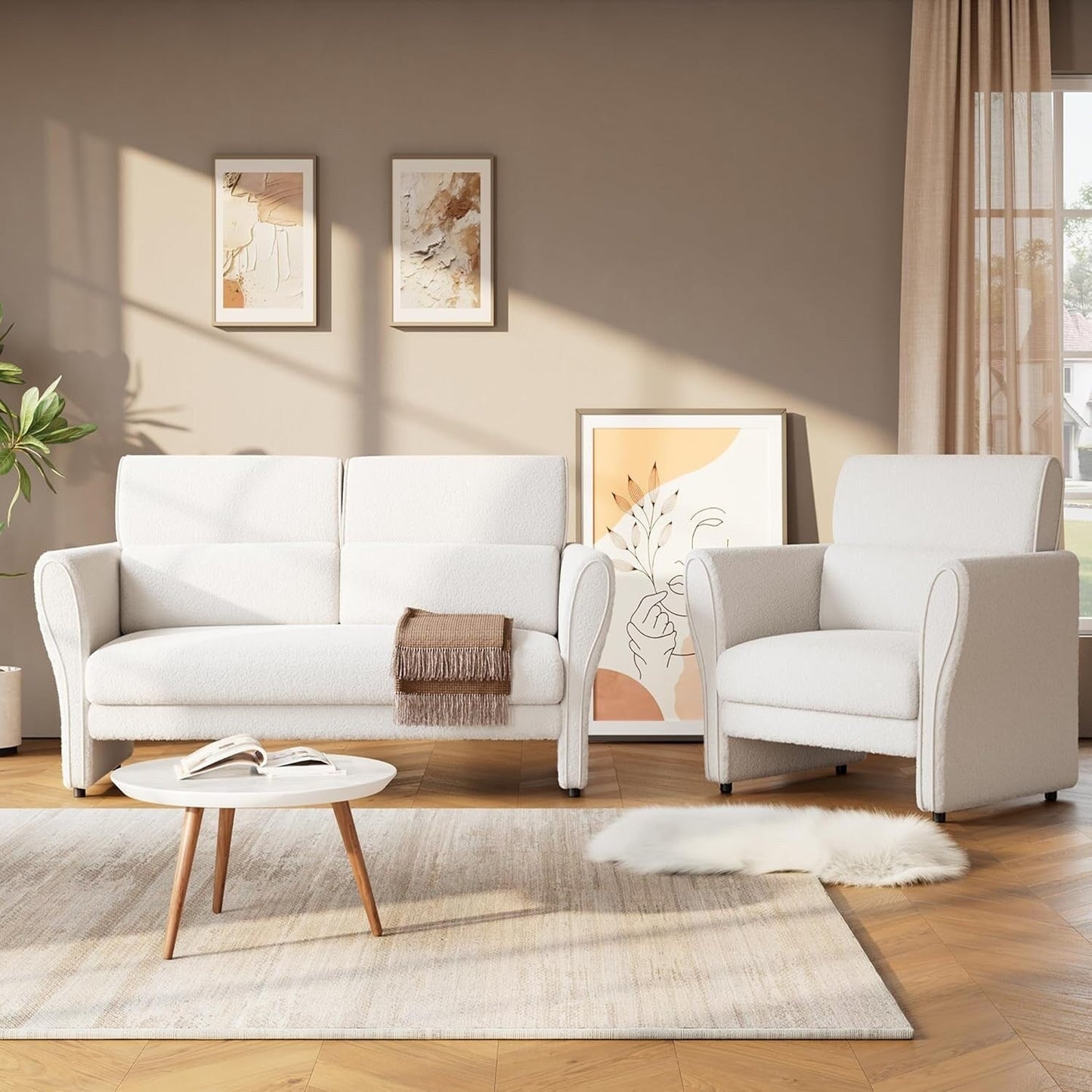 Canapé, fauteuil d'appoint moderne en boucle, fauteuil rembourré en peluche, fauteuil de salon confortable
