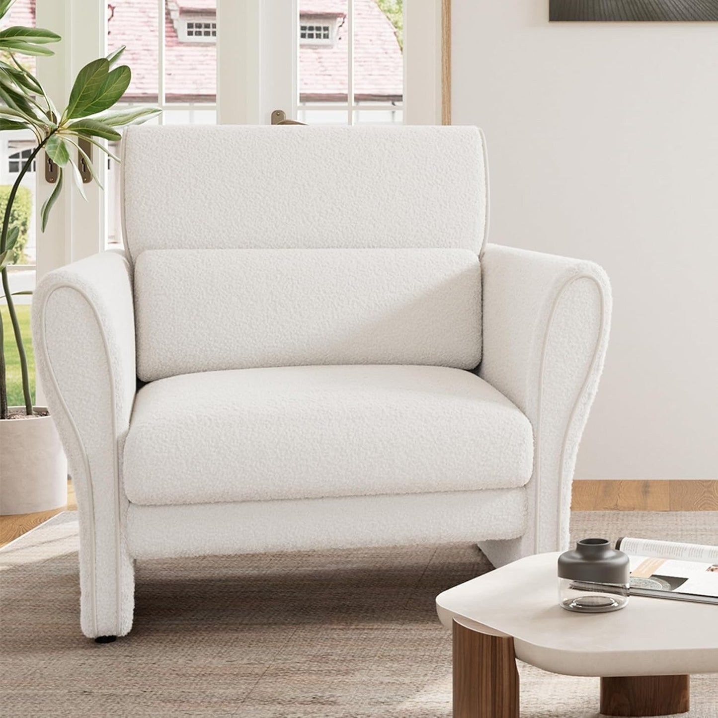 Canapé, fauteuil d'appoint moderne en boucle, fauteuil rembourré en peluche, fauteuil de salon confortable