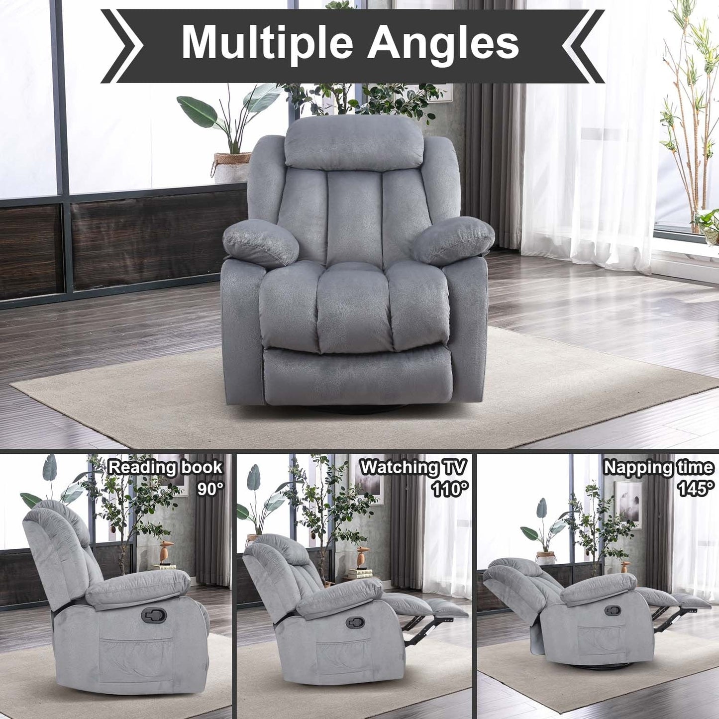 Fauteuil inclinable manuel en tissu doux avec masseur et chauffage