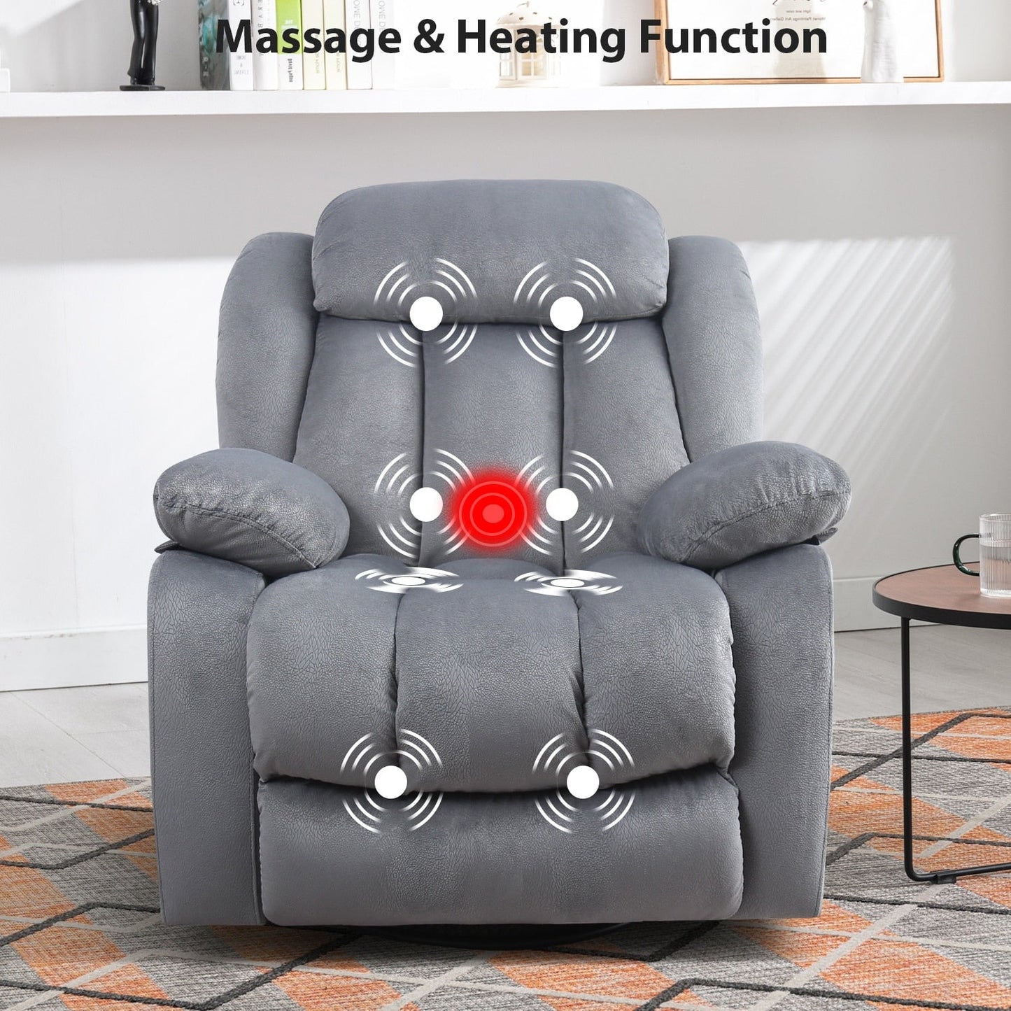 Fauteuil inclinable manuel en tissu doux avec masseur et chauffage