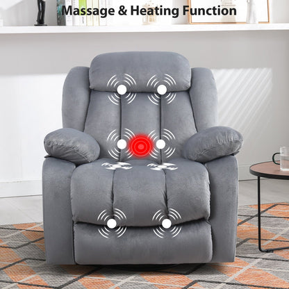 Fauteuil inclinable manuel en tissu doux avec masseur et chauffage