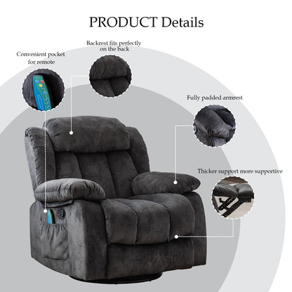 Fauteuil inclinable manuel en tissu doux avec masseur et chauffage
